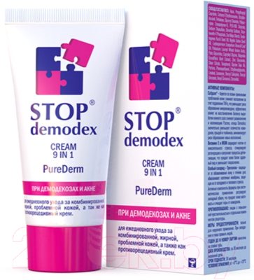 Маска для лица кремовая Stop Demodex При демодекозах и акне 9в1 PureDerm (50мл)