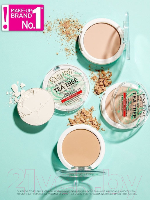 Пудра компактная Eveline Cosmetics Botanic Expert Матирующая антибактериальная №003 Light Beige (9г) — фото 4