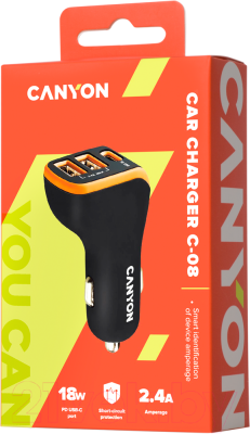 Зарядное устройство автомобильное Canyon C-08 / CNE-CCA08BO