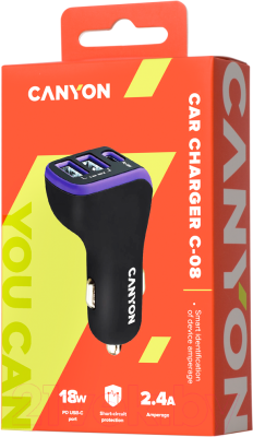 Зарядное устройство автомобильное Canyon C-08 / CNE-CCA08PU