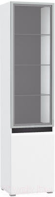 Шкаф-пенал с витриной Mobi Сидней 13.201 (белый премиум/черный 0190 PE/белый глянец ПВХ)