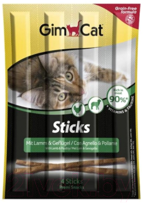 Лакомство для кошек GimCat Беззерновые палочки с ягненком и домашней птицей / 420523GC (4шт)