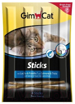 Лакомство для кошек GimCat Беззерновые палочки с лососем и форелью / 400778GC (4шт)