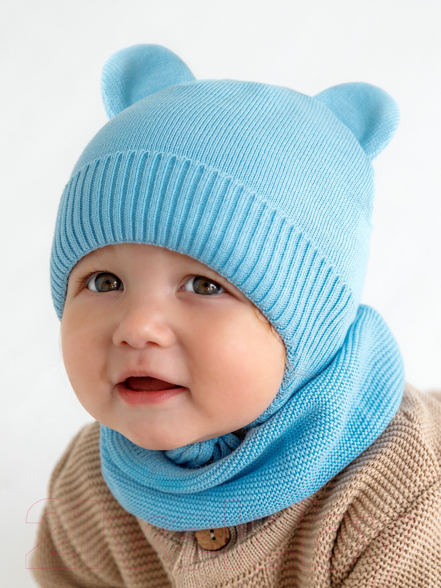 Шапочка для малышей Amarobaby Pure Love Bear / AB-OD21-PLB16/19-46 (голубой, р-р 46-48) — фото 6