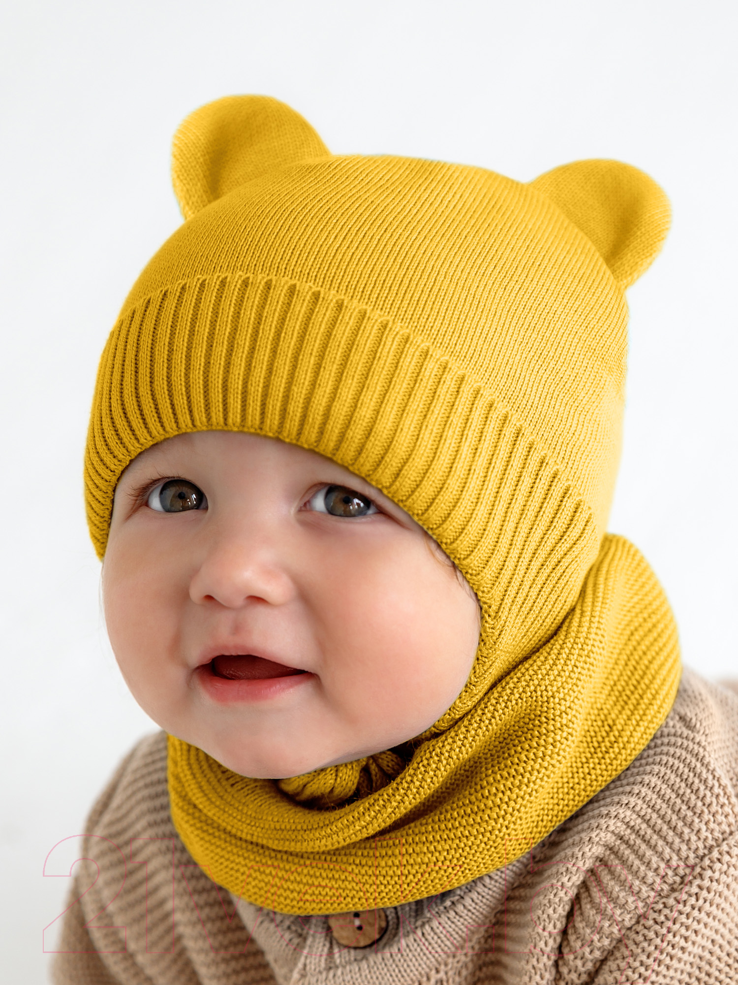 Шапочка для малышей Amarobaby Pure Love Bear / AB-OD21-PLB16/04-38 (желтый, р-р 38-40) — фото 6