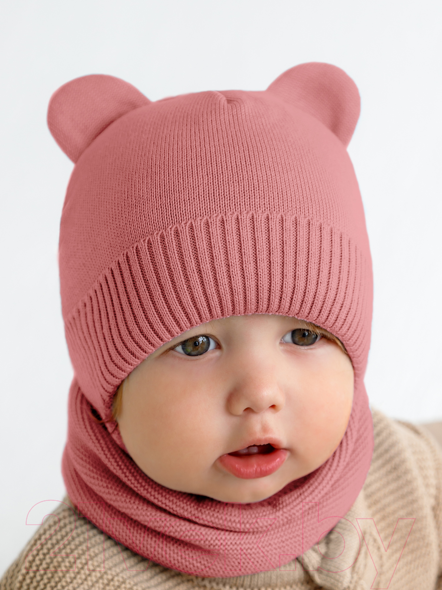 Шапочка для малышей Amarobaby Pure Love Bear / AB-OD21-PLB16/06-42 (розовый, р-р 42-44) — фото 6