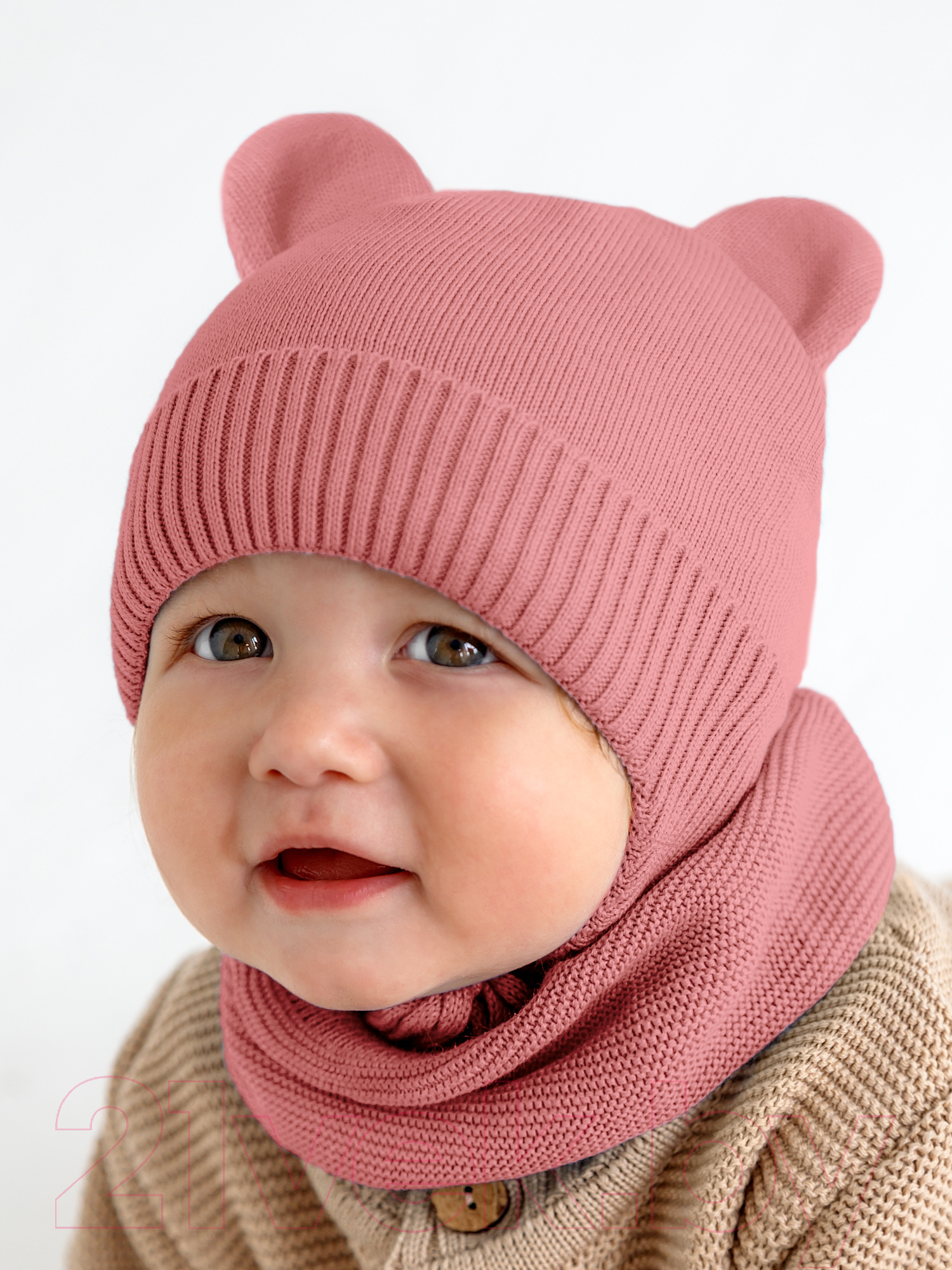 Шапочка для малышей Amarobaby Pure Love Bear / AB-OD21-PLB16/06-46 (розовый, р-р 46-48) — фото 6