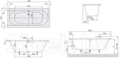 Ванна акриловая Villeroy & Boch Wellness O.Novo 190x90 / UBA190CAS2V-01