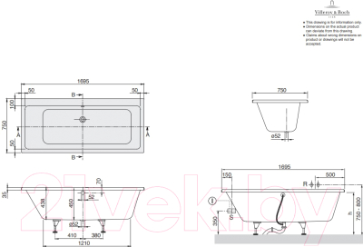 Ванна акриловая Villeroy & Boch Wellness Subway 170x75 / UBA170SUB2V-01