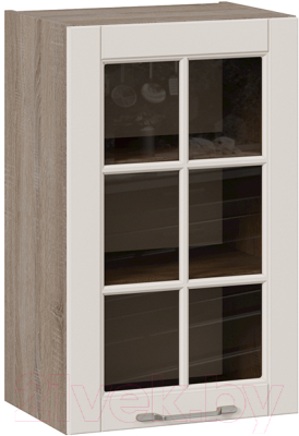 Шкаф навесной для кухни ТриЯ Скай со стеклом В_72-45_1ДРс (бежевый софт)
