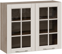 Шкаф навесной для кухни ТриЯ Скай со стеклом В_72-90_2ДРс (бежевый софт) - 