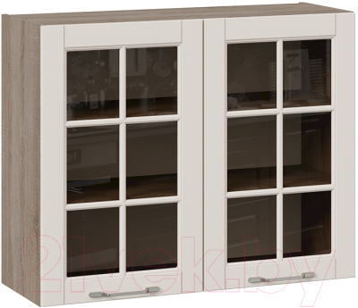Шкаф навесной для кухни ТриЯ Скай со стеклом В_72-90_2ДРс (бежевый софт)