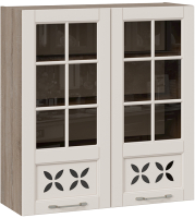 Шкаф навесной для кухни ТриЯ Скай со стеклом В_96-90_2ДРДс (бежевый софт) - 