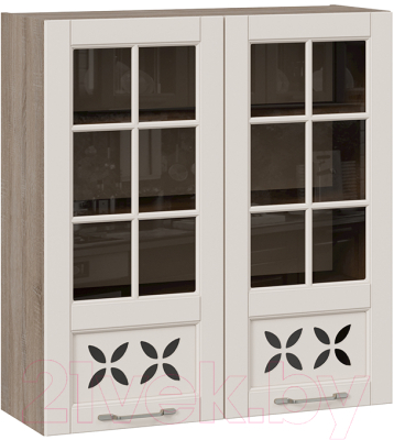 Шкаф навесной для кухни ТриЯ Скай со стеклом В_96-90_2ДРДс (бежевый софт)