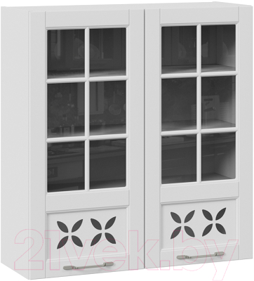 Шкаф навесной для кухни ТриЯ Скай со стеклом В_96-90_2ДРДс (белоснежный софт)