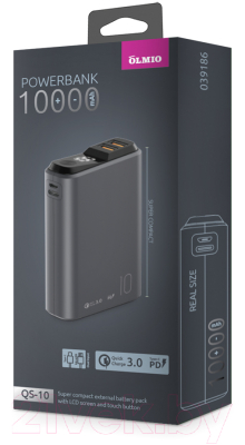 Портативное зарядное устройство Olmio QS-10 QuickCharge 10000mAh 22.5W (темно-серый)
