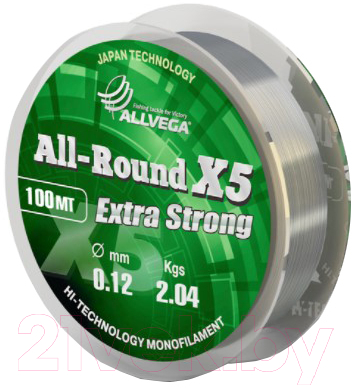 Леска монофильная Allvega All-Round X5 0.14мм 100м / LAR10014 (прозрачный)