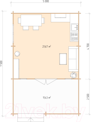 Дачный дом Лесково ДСВ 5.0x5.0 (с верандой 2.5м)