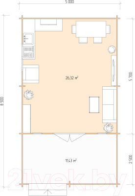 Дачный дом Лесково ДСВ 5.0x6.0 (с верандой 2.5м)