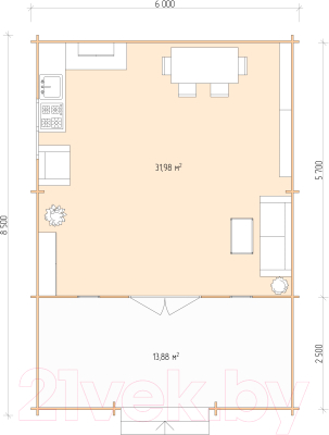 Дачный дом Лесково ДСВ 6.0x6.0 (с верандой 2.5м)