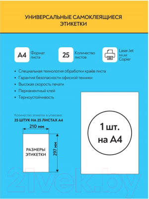 Набор этикеток FLEX-N-ROLL A4 210x297мм / PB01-2100x2970-A4-025 (белый, 25л)