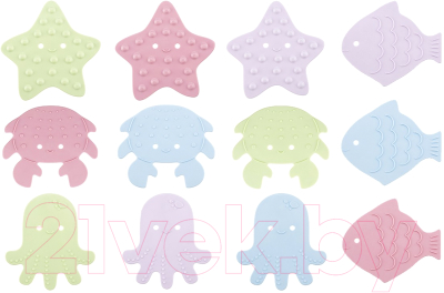 Комплект ковриков для купания Roxy-Kids Sea Animals Soft Colors / RBM-012-SA (12шт)
