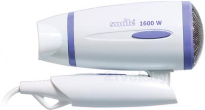 Компактный фен Smile HD 1034 (бело-фиолетовый) - в сложенном виде