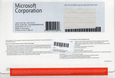 Операционная система Microsoft Windows Pro 8 64Bit Eng Intl 1pk DSP (FQC-05955) - упаковка