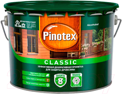 Пропитка для дерева Pinotex Classic 5270894 (9л, ореховое дерево)