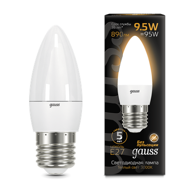 Лампа Gauss Свеча 9.5W 890lm 3000К E27 / 103102110 -