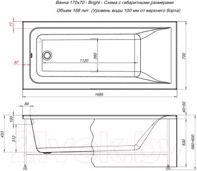 Купить Ванна акриловая Aquanet Bright 170x70 / 267791  