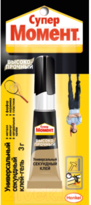 Изображение товара Клей Момент Супер гель. Высокопрочный секундный универсальный (3г, мультикарта)