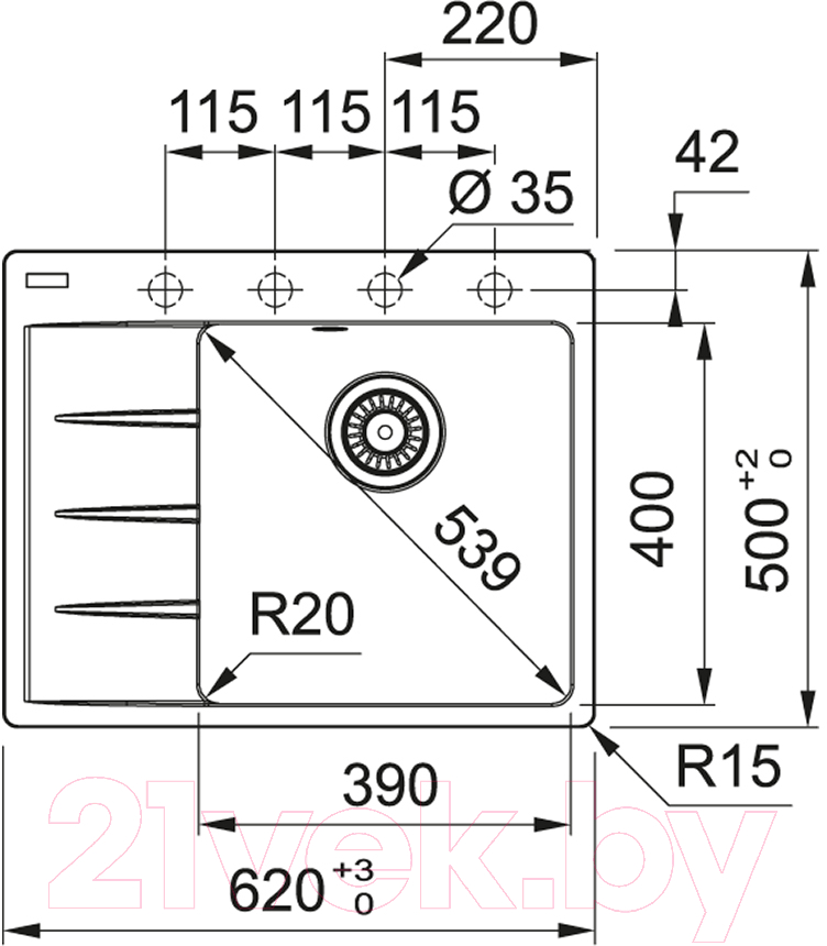 Мойка кухонная Franke CNG 611/211-62 TL (114.0639.705)