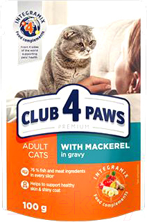 

Корм для кошек Club 4 Paws, Premium с макрелью в соусе