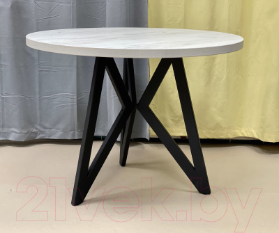 Обеденный стол Дабер 001 круглый / С1.10.2.1 (опора металл черный/дуб крафт белый)