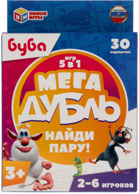 

Настольная игра Умные игры, Буба. Найди пару. Мега дубль 5 в 1. 30 карточек / 4680107921543