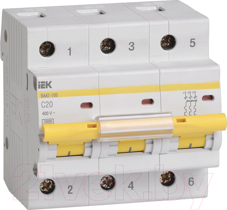 Выключатель автоматический IEK ВА 47-100 3п 20А 10kA C / MVA40-3-020-C