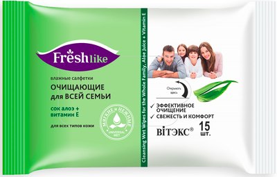 

Влажные салфетки, Fresh Like Очищающие для всей семьи сок алоэ и витамин Е