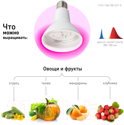 Лампа для растений ЭРА FITO-16W-RB-E27-K / Б0039072