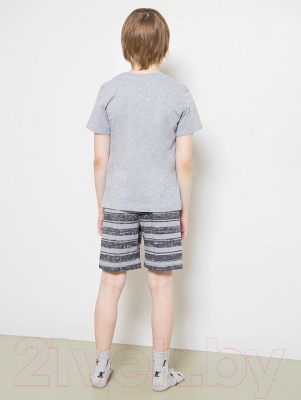 Пижама детская Mark Formelle 563318 (р.104-56, серый меланж/полоска хаки)
