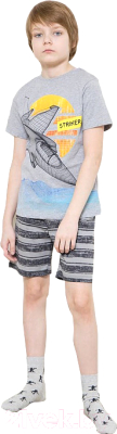 Пижама детская Mark Formelle 563318 (р.110-56, серый меланж/полоска хаки)