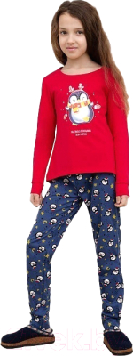 Пижама детская Mark Formelle 567720 (р.110-56, красный/пингвины на серо-синем)