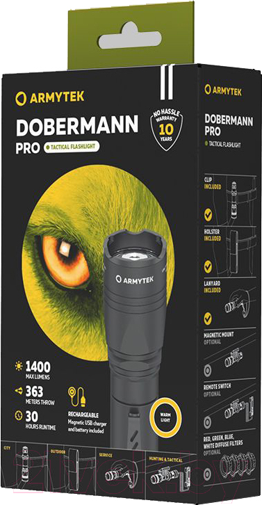 Фонарь Armytek Dobermann Pro Magnet USB Warm / F07501W