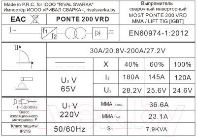 Инвертор сварочный Most PONTE 200 VRD / 51MW300002