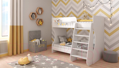 Двухъярусная кровать детская Polini Kids Dream 1500 / 0002425.9 (белый)