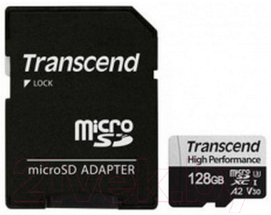 Карта памяти Transcend MicroSDXC 128GB Class 10 UHS-I U3 V30 A2+адаптер (TS128GUSD340S)