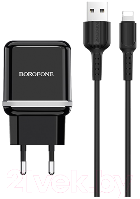 Зарядное устройство сетевое Borofone BA25A + Кабель AM-8pin Lightning / 6931474704177 (черный)