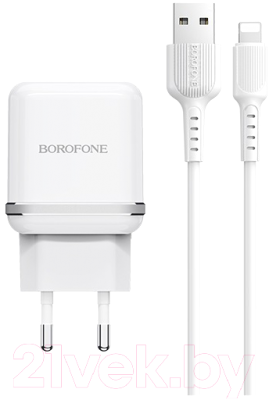

Зарядное устройство сетевое Borofone, Белый, BA25A + Кабель AM-8pin Lightning / 6931474704184