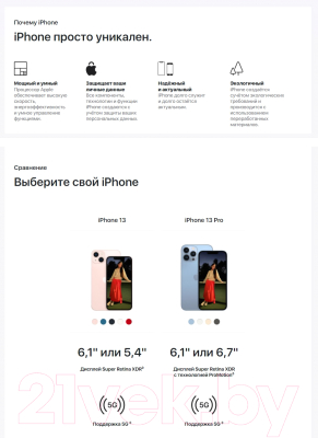 Смартфон Apple iPhone 13 Mini 128GB / MLLW3 (сияющая звезда)