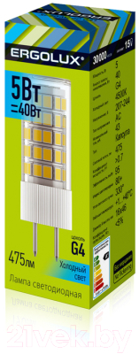 Лампа Ergolux LED-JD-5W-G4-4K / 14348